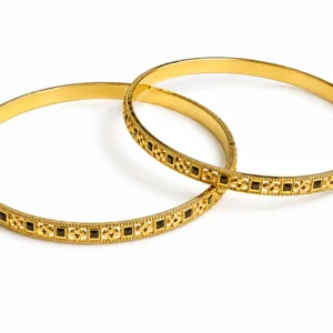 Floral Square-Cut Gold Bangle Set