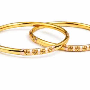 Polished Floral Accent Gold Bangle Set