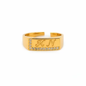 Initial Corner Spark Gold Ring
