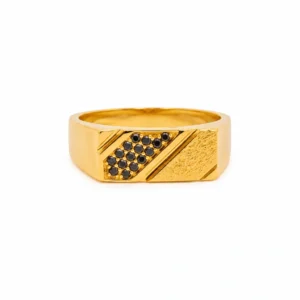 Black Accent Geometric Gold Ring