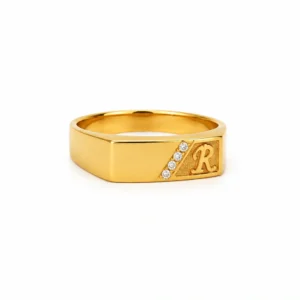 Diagonal Spark Initial Gold Ring