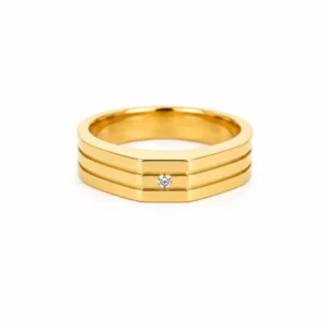 Triple Line Solitaire Gold Ring